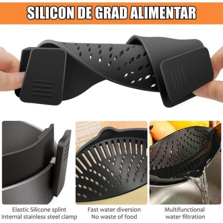Filtru Silicon, Flippy, Negru, Rezistent la Caldura, Universal, Paste, Legume, Fructe, 23x12.5x6.7 cm