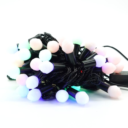 Instalatie de Craciun RGRB Liniara, Bilute Mate, Interconectabila, 10 m, din care 1 m Prelungitor 220V, 40 LED, Fir Negru, multicolor