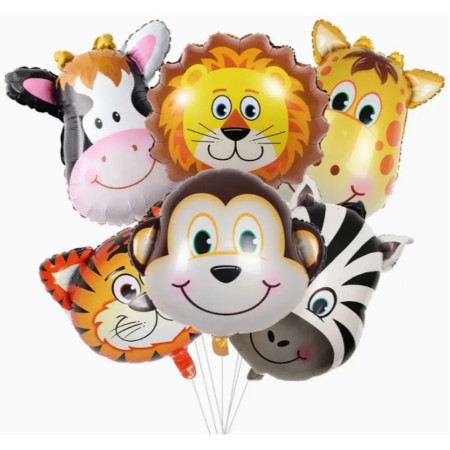 Balon din Folie Metalizata, Flippy, Mini Figurine Animalute, Model Maimutica, Tematica Aniversare, 42x42 cm, Ambalaj Individual, Pai Inclus, Umflare cu Aer sau Heliu, Multicolor