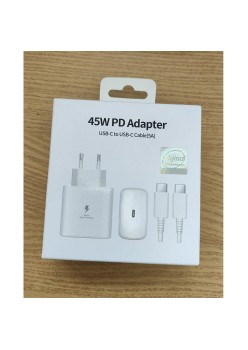 Set Incarcator cu Cablu USB-C to USB-C, 5A, 45W PD, Alb