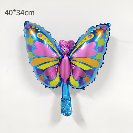 Balon din Folie Metalizata Flippy, Mini Figurine, Model Fluturaș, 40x34cm, Ambalaj Individual, Pai Inclus, Umflare cu Aer si Heliu, Multicolor