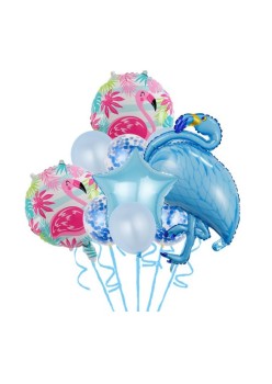 Set Baloane party aniversare, Flippy, din Folie de aluminiu si Latex, set din 10 baloane Flamigo Party, 1 stea, 5 baloane latex, 2 rotunde, 60 -90 cm, Albastru