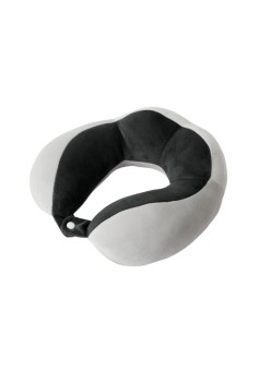 Pernă de Voiaj pentru Gât, Bumbac Moale, Suport Ergonomic cu 4 Puncte de Confort, Sistem de Prindere cu Capse, Ideală pentru Călătorii, Birou, Mașină, Negru