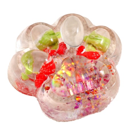 Jucarie Antistres Squishy, Flippy, cu Revenire Lenta, Model Cat Paw, 6.5 x 7 cm, din Tpr, 4-6 Ani, Model 5 Fructe, Transparent