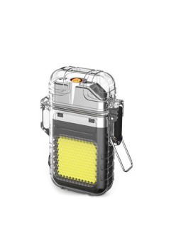 Lanterna Tip Breloc cu Bricheta, Flippy, Impermeabila, 3 Moduri Iluminare, 300 mAh, Incarcare USB-C, COB, Raza de Actiune 50 - 100 m, 7.4 x 4.9 x 1.7 cm, Gri