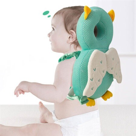 Rucsac cu Pernă de Protecție pentru Cap, Model Bufniță, Design Ergonomic pentru Bebeluși, 33x6x19 cm, 180 g, Verde