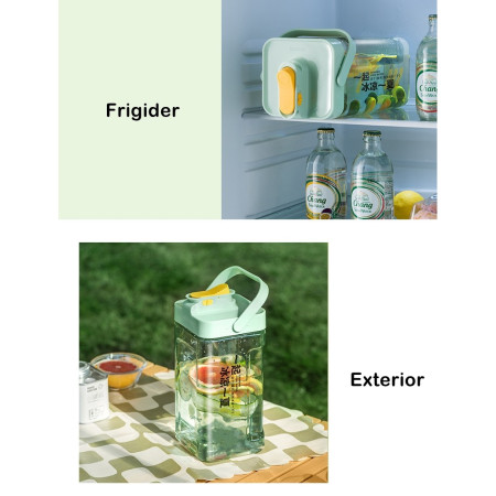 Dozator portabil pentru bauturi Flippy, 3.5 litri, capac etans, duza deschidere/inchidere, recipent din plastic, gradat, filtru, maner, pentru diverse bauturi, 29.7 x 14.1 x 14.4 cm, verde