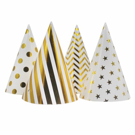 Set 6 Coifuri Metalizate, Flippy, pentru Petrecere, Tematica Aniversare, Model Buline, 20 cm, Auriu