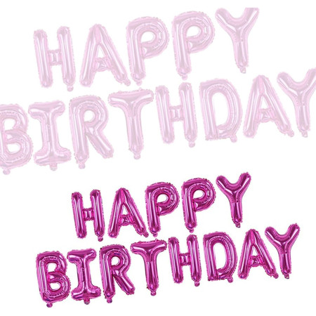 Set Baloane din Folie Metalizata, Flippy, Model Happy Birthday, Litere de 40 cm, Baloane Party, Ambalaj Individual, Pai, Ata si Adeziv Incluse, Umflare cu Aer sau Heliu, Mov