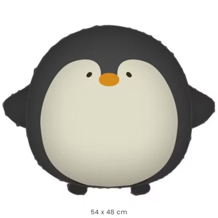 Balon din Folie Metalizata, Flippy, Figurina Animata, Model Pinguin, 54 x 48 cm, Ambalaj Individual, Pai Inclus, Umflare cu Aer sau Heliu, Negru