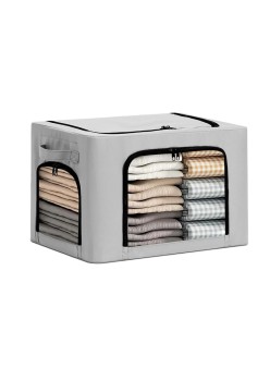 Cutie de Depozitare, Flippy, cu 3 Ferestre cu Fermoar Bidirectional, Cadru din Otel, Impermeabil, 38L, 42 x 30 x 30 cm, Gri