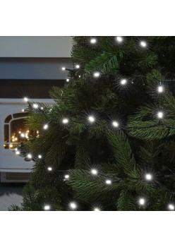 Instalatie de Craciun beculet in 6 colturi, 8 jocuri de lumini, liniara, 17 m, din care 1 m cablu priza 220V, 200 LED, controler, fir negru, alb rece