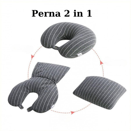 Pernă de Călătorie 2în1, Design Versatil cu Particule de Spumă cu Memorie, Confort Ergonomic, Gri