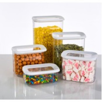 Set 5 cutii de depozitare alimente, condimente, diferite dimensiuni, Flippy, Transparente-Albe