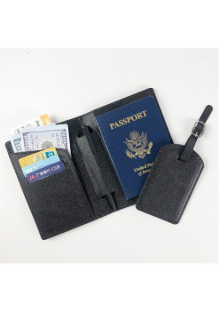 Portofel pentru Pasaport si Carduri, Flippy, 23x16 cm, 70g, din Piele PU, Suport Pix, Accesoriu Suport Eticheta, Unisex, Multifunctional, Negru