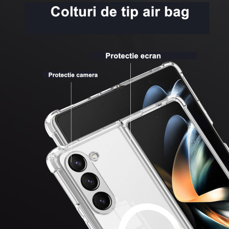 Husa de protectie Flippy compatibila cu Samsung Z Fold 5, MagSafe Blister, gaura mare camera, transparenta