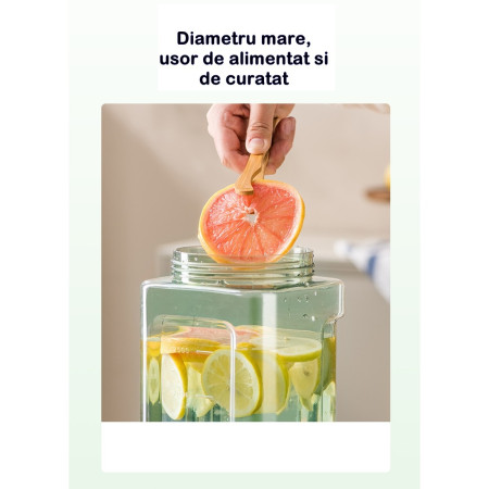 Dozator portabil pentru bauturi Flippy, 3.5 litri, capac etans, duza deschidere/inchidere, recipent din plastic, gradat, filtru, maner, pentru diverse bauturi, 29.7 x 14.1 x 14.4 cm, verde
