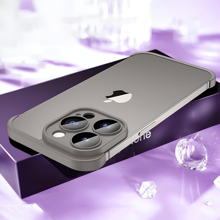 Husa Metalica Edgeless Compatibila cu iPhone 15, Flippy, Protectie pentru Colturi si Camera, Aliaj, Antisoc, Antizgariere, Gri Mat