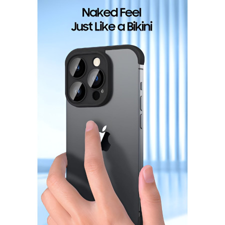 Husa Metalica Edgeless  Compatibila cu iPhone 15 Pro Max, Flippy, Protectie pentru Colturi si Camera, Aliaj, Antisoc, Antizgariere, Negru Metalizat