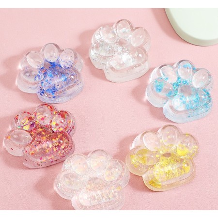 Jucarie Antistres Squishy, Flippy, cu Revenire Lenta, Model Cat Paw, 6.5 x 7 cm, din Tpr, 4-6 Ani, Model 4 Sclipici, Transparent