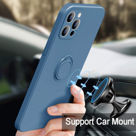 Husa protectie Flippy compatibila cu Apple iPhone 13 Pro Liquid Silicone Ring cu suport rotativ Albastru deschis