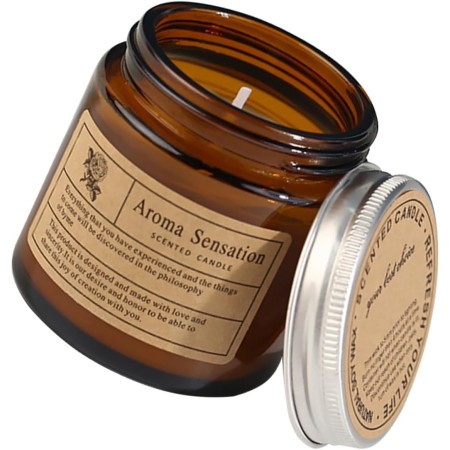 Lumanare Parfumata, Flippy, Model Borcan Maro, Aroma de Lemn de Santal, din Ceara Vegetala, 6 x 6.5 x 6.5 cm, Maro