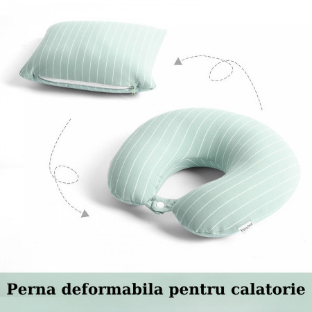 Pernă TravelFlex 2în1, Suport Ergonomic, Umplutură cu Particule de Spumă cu Memorie, Design Versatil, Verde