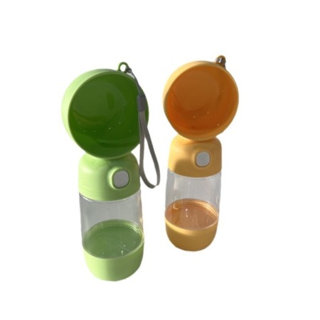 Sticla Animale, Flippy, Portabila, pentru Hrana si Apa, din ABS, 400 ml/182 ml, 25.5 x 8 x 9 cm, Galben
