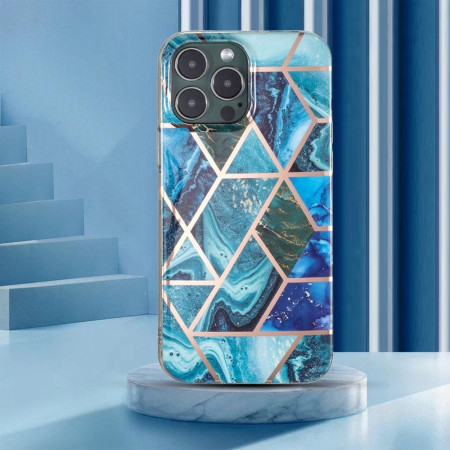 Husa protectie Flippy compatibila cu Apple iPhone 12 Pro Max Soft IMD TPU Marble Geometric Albastru