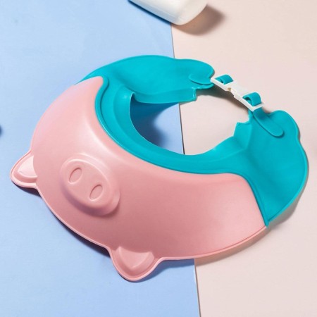 Viziera de Protectie Baie Pentru Copii, Fippy, Model Purcelus, Dimensiune ajustabila, Durabil, Usor de curatat, Impotriva Samponului, pentru Ochi si Urechi, TPE+PP, 23x23 cm, Roz