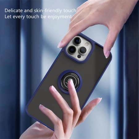 Husa Anti Fall Metal Bracket pentru Apple iPhone 13 Pro, Rezistenta la socuri, Margini colorate, Cu inel de prindere magnetic, Flippy, Albastru