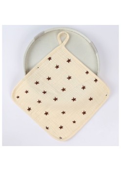 Prosop Absorbant din Bumbac pentru Bebelusi, Flippy, 25x25 cm, Model Stelute, cu Agatatoare, Bej