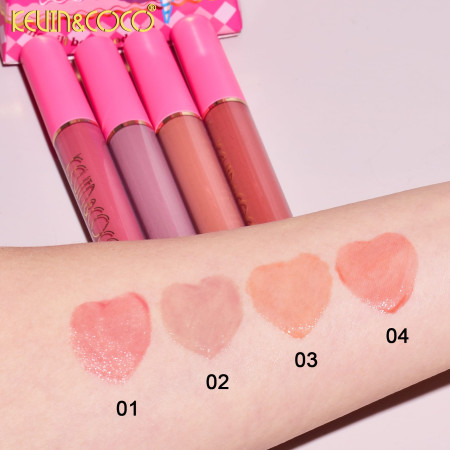 Set de Buze, KEVIN & COCO, Cloud Bubble, 4 Lip Gloss-uri,  15.1 x 8.1 x 2 cm, Roz/Nude