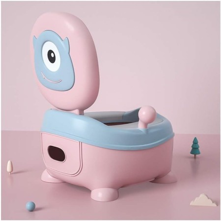 Olita pentru Copii, Flippy, +6 luni, Compartiment Detasabil, cu Capac, Antiderapanta, din Plastic, Colac Moale, Model Animat Ciclop, cu Maner, 33 x 21 x 45 cm, Albastru/Roz
