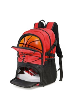 Rucsac de Baschet Multifunctional, Flippy, pentru Calatorie, Sport, Scoala, cu Compartiment pentru Pantofi si Minge, 32 Litri, 45x32x22 cm Rosu-Negru