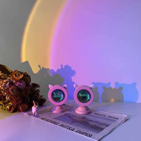 Lampa de veghe cu proiectie Multicolor RGB cu telecomanda, Flippy, lumina ambientala pentru atmosfera romantica, iepuras, Roz