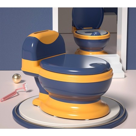Olita Bebelusi Tip WC, pentru Copii 1-8 Ani, Colac Moale, Compartiment Detasabil si Depozitare Hartie, Albastru-Portocaliu