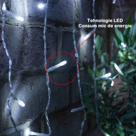 Instalatie Craciun Tip Perdea, 8 Jocuri de Lumini, Interconectabila, 2 m x 2 m, 240 LED-uri, Prelungitor 1.5 m, Fir transparent, Alb Rece