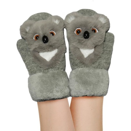 Manusi pentru Copii, Flippy, din Plus cu Umplutura de Bumbac, Protectie Termica, 24 x 20 x 3 cm, Model Koala 3D, Gri