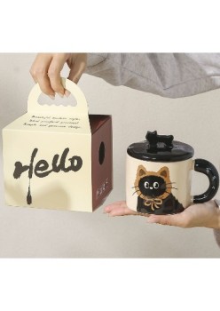 Cana ceramica, Flippy, Model in cutie, cu capac, Maro-Negru