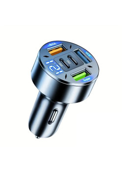 Incarcator Auto 5 in 1, Flippy, 3 x Port USB Fast Charge QC3.1 si 2 x Type C, PD 65W, Negru