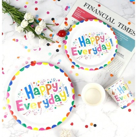 Set 10 Farfurii Happy Everyday, Flippy, 17 cm, din Hartie 300 g, Multicolor