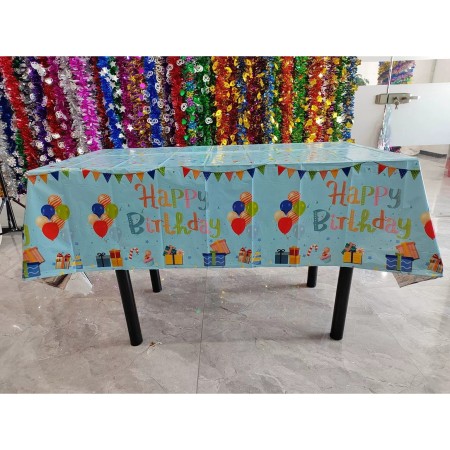 Fata de Masa, Flippy, din Folie, Imprimeu Happy Birthday cu Baloane, 137 x 183 cm, Albastru