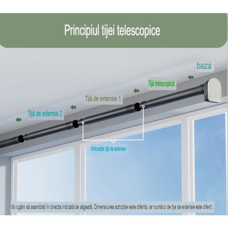 Bara Telescopica Multifunctionala, Flippy, din Otel Inoxidabil si ABS, Utilizare Universala, Extensie 185 - 205 cm, Fara Perforare Perete, Negru