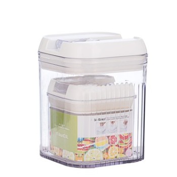 Cutii de Depozitare Alimente, Flippy, Set din 2 Cutii de tip Container, Recipiente pentru Cereale in Bucatarie,  Transparente cu Capac Alb, 0.5 L-10x10.5 cm, 1.3 L-12.5x12.5x16.5 cm