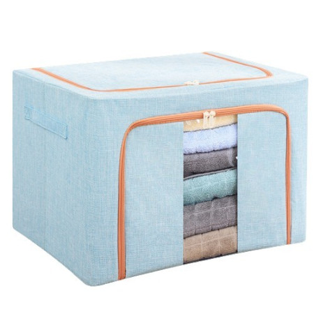 Cutie de Depozitare Pliabilă Premium, 66L, Bumbac & In, Cadru Metalic, Fereastră Frontală, Fermoar Bidirecțional, 50x40x33 cm, Bleu
