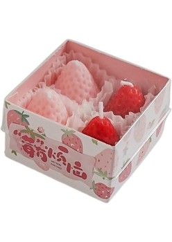 Set 4 Lumanari Parfumate, Flippy, Model Capsunici, Ardere 30 min, 52g, 6.3 x 6.3 x 3.8 cm, Rosu/Roz