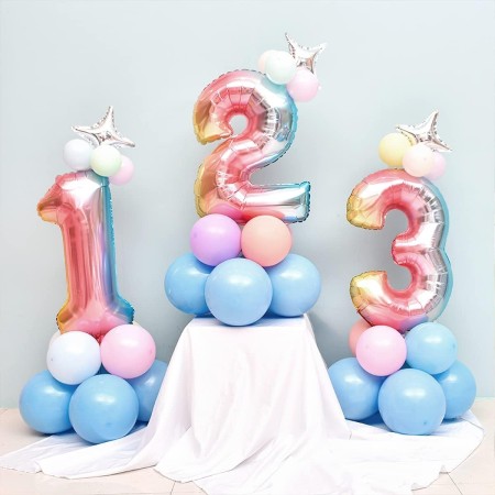 Balon din Folie Metalizata Gradient Flippy, Figurina Cifra, Tema Aniversare 100 cm, Ambalaj Individual, Pai inclus, Umflare cu Aer sau Heliu, Multicolor, Cifra 3