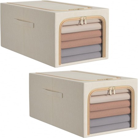 Cutie de Depozitare, Flippy, 31L, din In si Bumbac, Pliabila, Cadru din Otel, 45 x 30 x 23 cm, Kaki