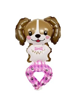 Balon din Folie Metalizata, Flippy, Figurine Animalute, Tip Bratara, Model Caine, Ambalaj Individual, Pai Inclus, Umflare cu Aer sau Heliu, Maro